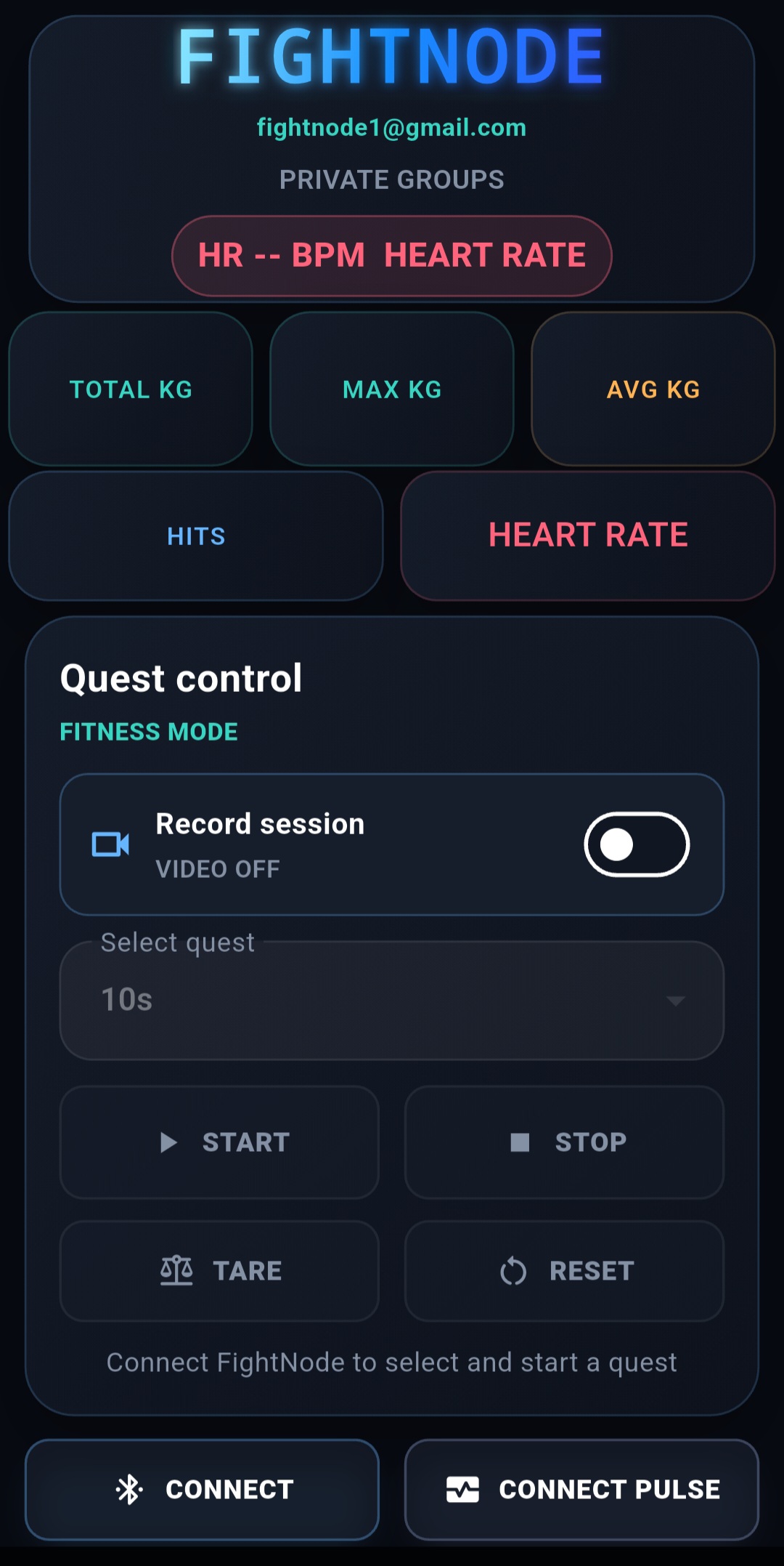 FightNode live training dashboard