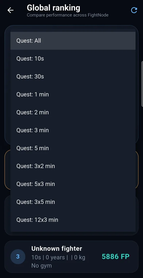 FightNode ranking quest filters
